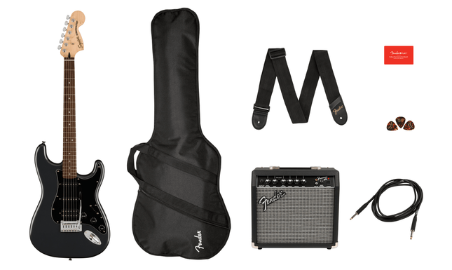 Guitarra Eléctrica Affinity Series™ Stratocaster® HSS Pack, Laurel Fingerboard, Charcoal Frost Metallic, Gig Bag, 15G - 120V