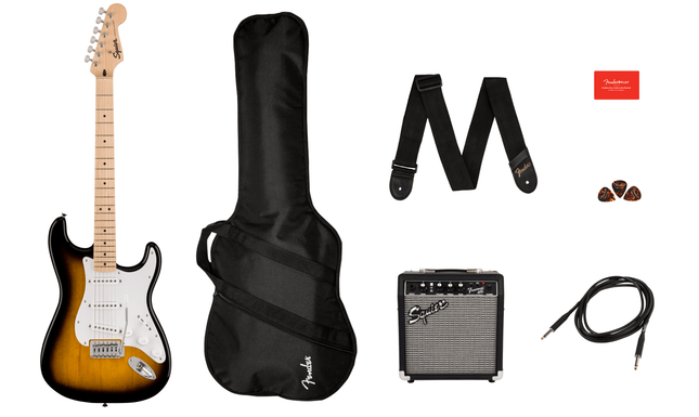 Guitarra Eléctrica Squier Sonic® Stratocaster® Pack, Maple Fingerboard, 2-Color Sunburst, Gig Bag, 10G - 120V